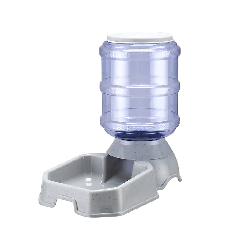Pet water bottle and bowl dispenser on a white background